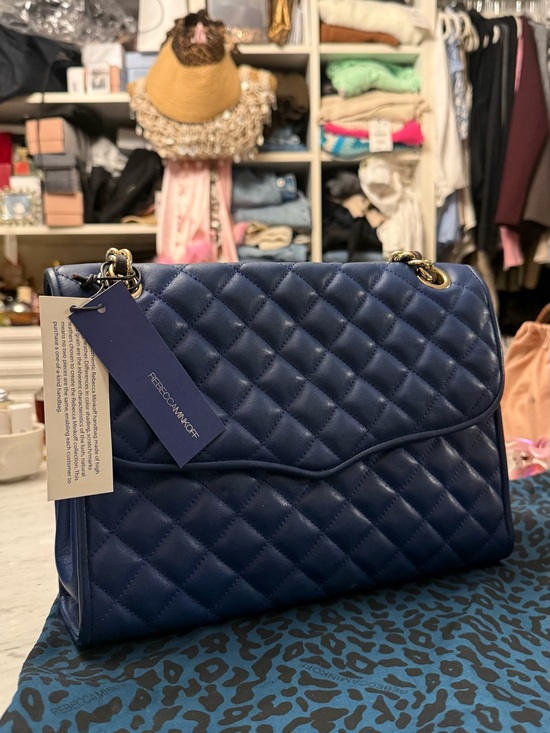 Rebecca Minkoff Quilted Navy Leather Shoulder Bag with Gold Hardware